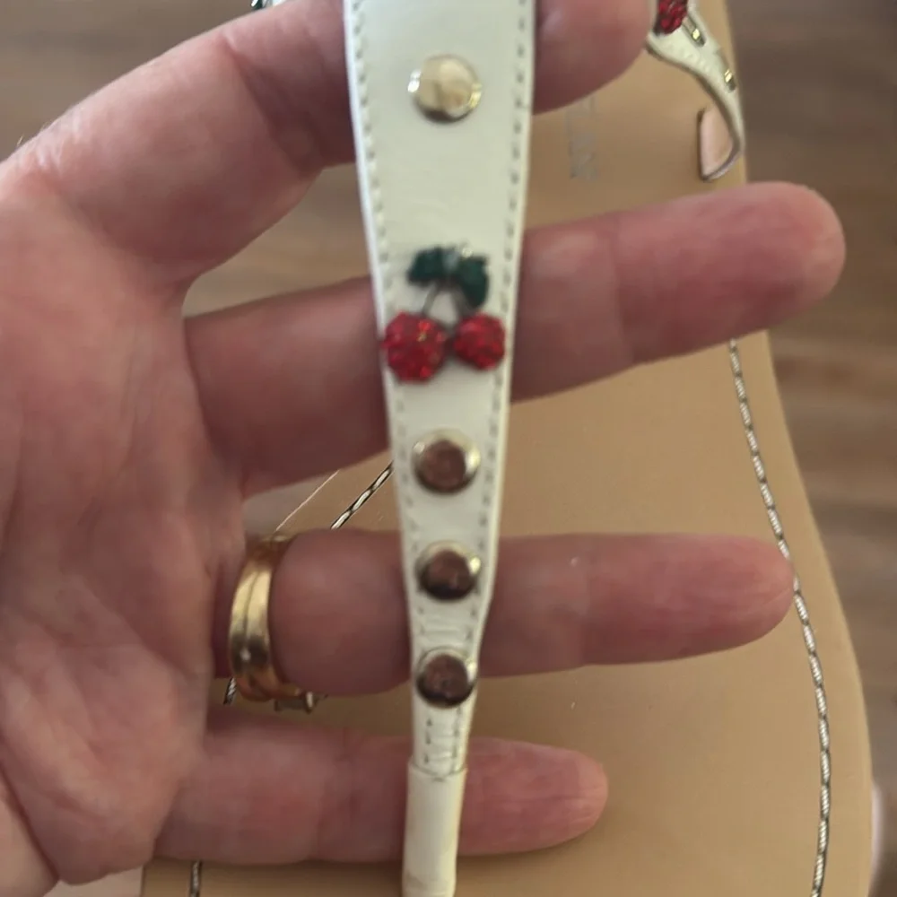 3/$20 Adorable Antonio Melani T Strap Thong Sandals with Rhinestone Cherry Trim - Picture 3 of 10